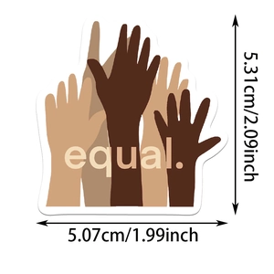 Detail-Größentabelle für den Equal Social Justice Aufkleber mit 5,31 cm x 5,07 cm Maßen