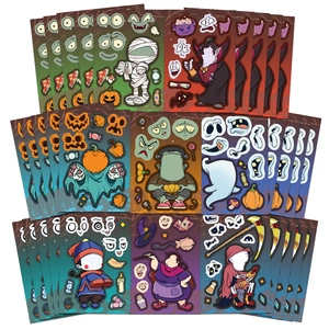 Lot d'autocollants d'Halloween pour créer des visages avec divers personnages pour enfants