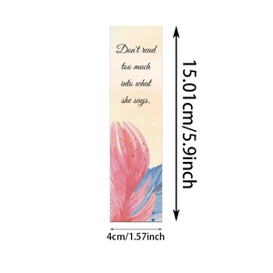 Pack of 30 artistic bookmarks with pink feather design and motivational quotes, 5.9x1.57 inch
