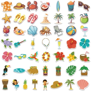 50 pieces of cartoon summer beach graffiti stickers for waterproof laptop and luggage decor