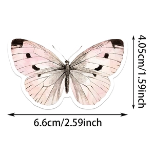 Watercolour butterfly sticker dimensions showing 6.6cm width and 4.05cm height