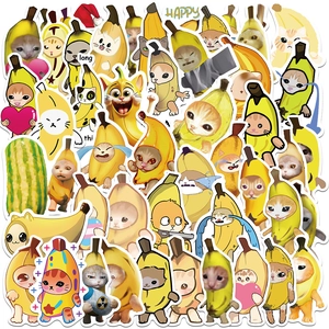 Cartoon Bananen Katze Aufkleber Süß Meme Emoji PVC Wasserdicht Decals Für Laptop Telefon Koffer Notizbuch DIY Dekoration
