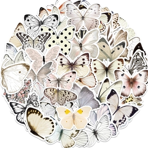 Set of 50 aesthetic white butterfly stickers for laptop and phone case decoration