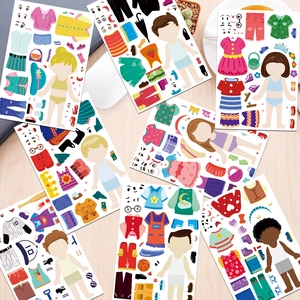Vue à plat de 8 planches de stickers de déguisement DIY pour jeux d'enfants