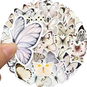 Pack of 50 aesthetic white butterfly stickers for phone cases and luggage decoration