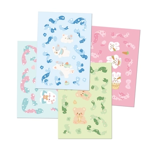 Pastel cartoon animal and ribbon decorative stickers set for DIY scrapbooking decor