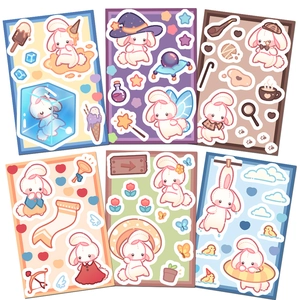 Set of 6 cute cartoon rabbit stickers for journals and DIY scrapbooking decoration
