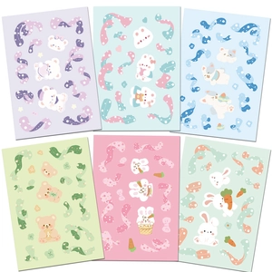 Set of 6 cute animal stickers with macaron colors for DIY laptops and water bottles