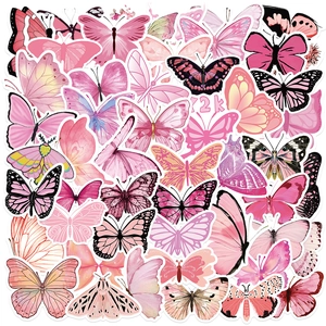 Macro view of assorted pink Y2K butterfly stickers with waterproof PVC texture