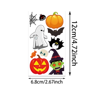 Halloween cartoon temporary tattoos for kids with pumpkin and ghost designs in 12x6.8cm size