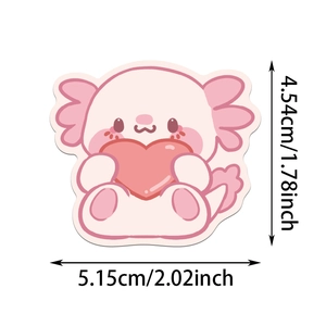 Détail montrant les dimensions d'un autocollant axolotl rose mignon pour gourdes