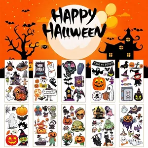 Halloween Temporary Tattoo Stickers Waterproof Cartoon Pumpkin Ghost Bat Patterns For Kids Party Favors Decoration Set