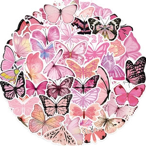 Bulk 2000pcs set of pink waterproof PVC butterfly stickers for journals and crafts