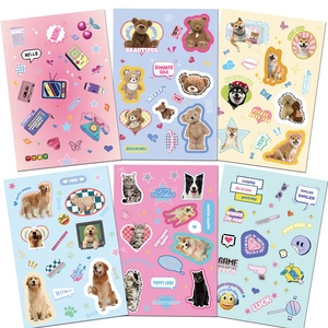 Detail of 6 sheets showing cute pet dogs, retro pixel art, and bear stickers for planners