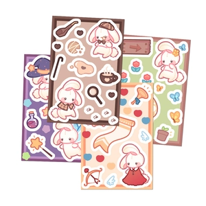 Set of 8 cute cartoon rabbit collage stickers for DIY scrapbooking and laptops
