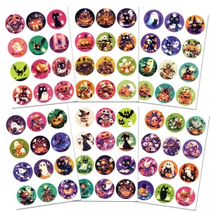 Set of 6 Halloween sticker sheets with pumpkin ghost and bat designs for party decor