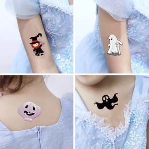 Waterproof Halloween temporary tattoos for kids with cartoon witch and ghost designs