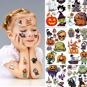 Colorful Halloween cartoon temporary tattoos for kids featuring pumpkin and ghost designs