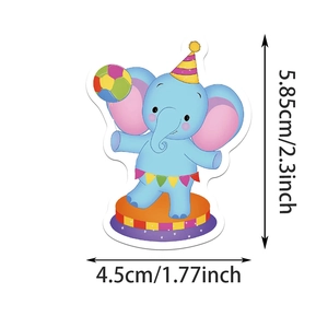 Detailed size chart for circus elephant graffiti sticker with dimensions in inches and cm