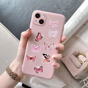 Pink matte iPhone case featuring butterfly prints and protective full-coverage design
