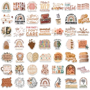 50pcs bohemian mental health stickers set for laptop and luggage with positive quotes