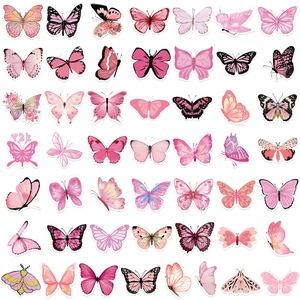 50 pieces of colorful butterfly stickers in pink tones for creative journaling and scrapbooking