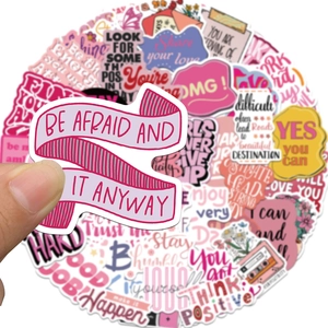 Lot de 50 autocollants roses avec phrases inspirantes pour valises et ordinateurs