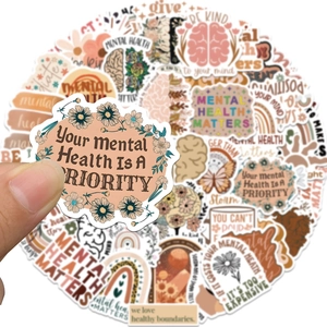50pcs bohemian mental health stickers for DIY luggage and laptops in Morandi tones