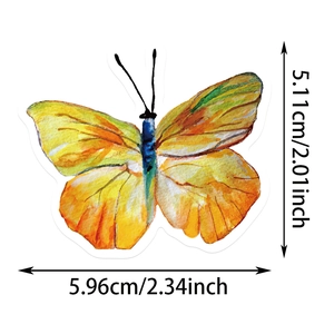Detailed size specifications of a colorful watercolor butterfly sticker showing dimensions