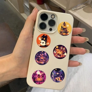 Halloween phone grip set with 6 cartoon ghost pumpkin patterns for holiday decoration