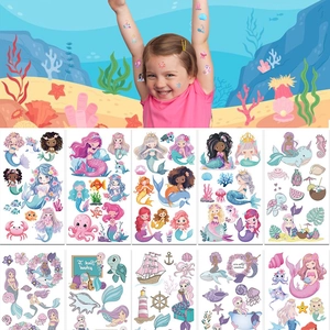 Autocollants Tatouage Temporaire Sirène Dessin Animé Enfants Imperméable Thème Vie Marine Accessoires Fête Anniversaire