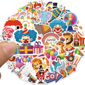 50pcs Carnival circus graffiti stickers for laptop and DIY projects with cartoon designs