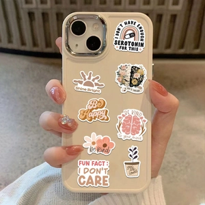 Boho mental health stickers set on a phone case featuring sun and brain designs