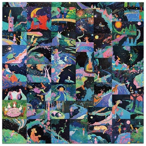 Detailed grid view showing 50 colorful fairy tale hand-drawn waterproof stickers