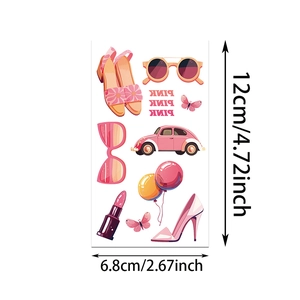 Rosa Party-Tattoo-Sticker für Mädchen mit Schuhen und Ballons, Größe 12x6,8cm