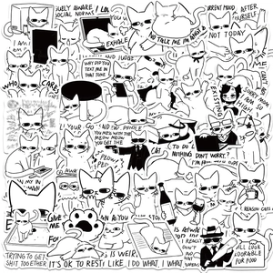 Waterproof PVC Hand Drawn Cat MEME Doodle Stickers For Laptop Guitar Skateboard Luggage Cartoon Decorative DIY Stickers Decals