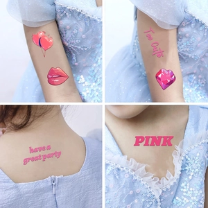 Rosa Party-Tattoo-Aufkleber mit süßen Herz- und Diamantmotiven für Kinder und Mädchen