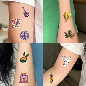 Colorful Hippie Peace Love waterproof temporary tattoo stickers for festival body decoration
