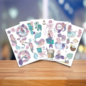 Lot de six tatouages temporaires de sirène étanches pour cadeaux de fête d'enfants