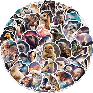 Colección de pegatinas vibrantes de animales galácticos con diseños de león, águila y flamenco