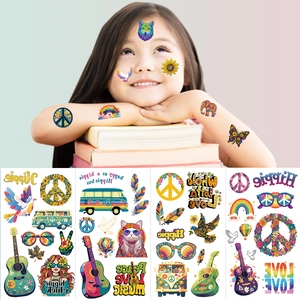 Hippie Peace and Love waterproof temporary tattoo stickers set for themed party decoration