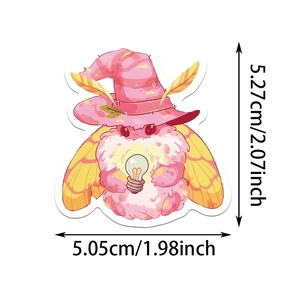 Detailed view of moth sticker with dimensions 5.27cm height and 5.05cm width