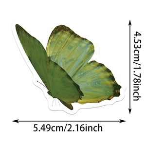 Detailed view of green butterfly sticker showing precise 4.53cm height and 5.49cm width