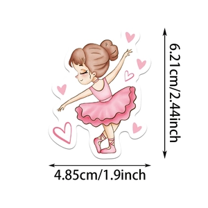 Detailansicht eines rosa Ballett-Stickers mit Maßen 6,2x4,8 cm und kleinen Herz-Motiven
