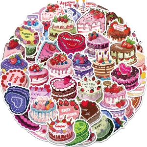 Close-up of waterproof cartoon zodiac cake stickers for luggage and notebooks