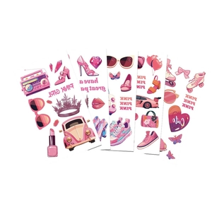 Wasserfeste temporäre Tattoos für Mädchen-Party in Rosa mit süßen Mode-Illustrationen