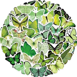 50-piece green butterfly and moth waterproof PVC stickers for scrapbooking and DIY decor