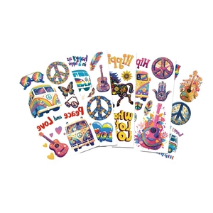 Hippie Peace and Love waterproof temporary tattoos with retro van and sunflower designs