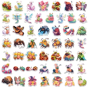 Set of 50 creative cartoon insect stickers featuring cozy autumn themes for DIY decor