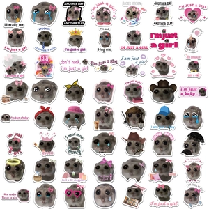 56-piece Sad Hamster meme sticker set with cute bow designs and viral funny quotes